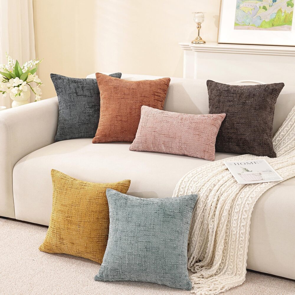 5310 Chenille Throw Pillow Covers 12x20 Inch Set of 2,Thick Textured Slubby - Picture 5 of 6
